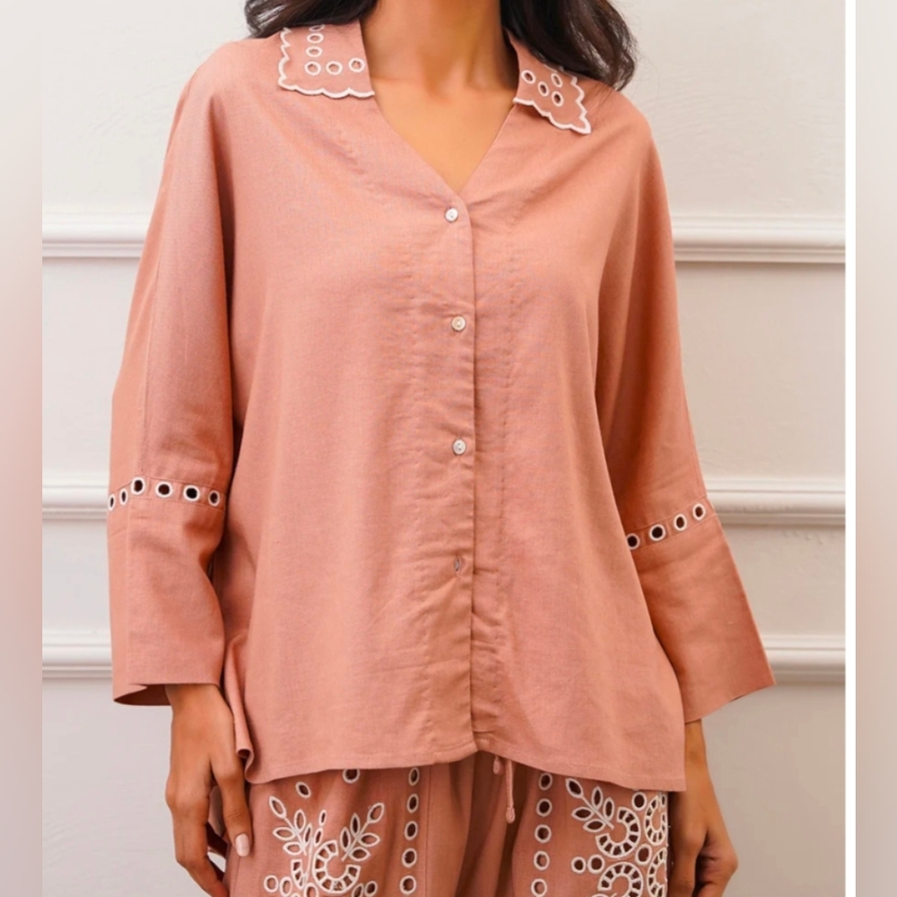 Elegant Women's Button Down Shirt with Eyelet Detail